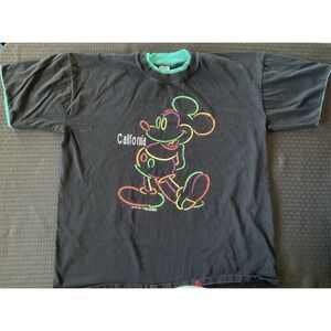 Vintage Mickey Mouse T Shirt, Adult XL Black Neon Velva Sheen Disney California